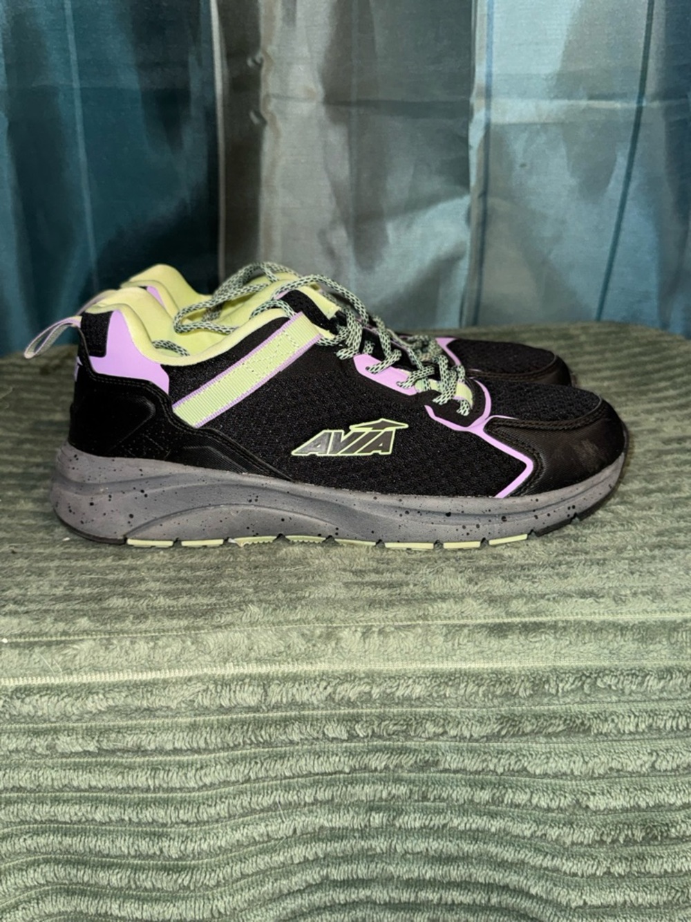 Avia Women's Black Sneakers with Lavender and Lime Trim